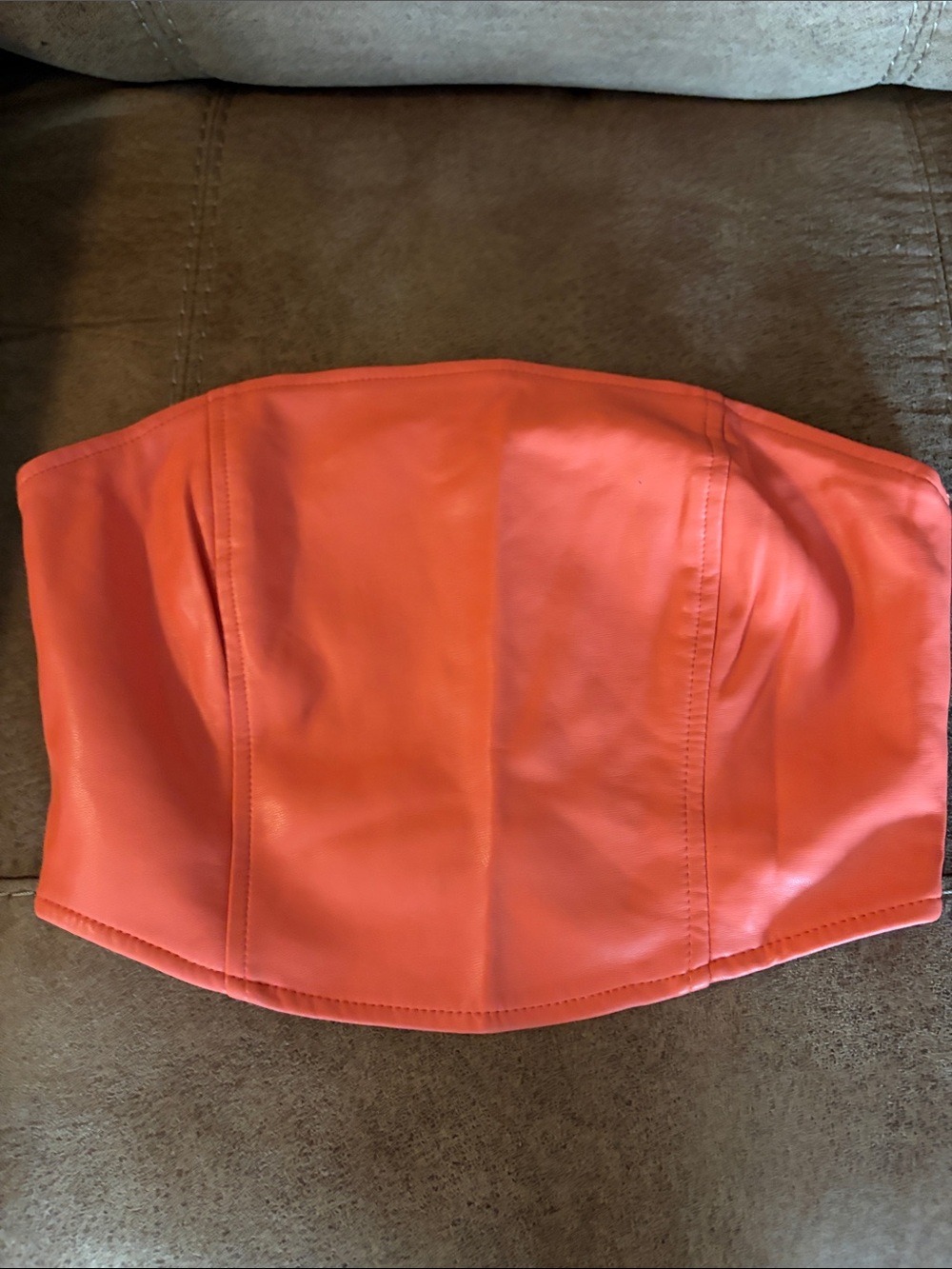 Kendall & Kylie Strapless Faux Leather Bustier in Orange